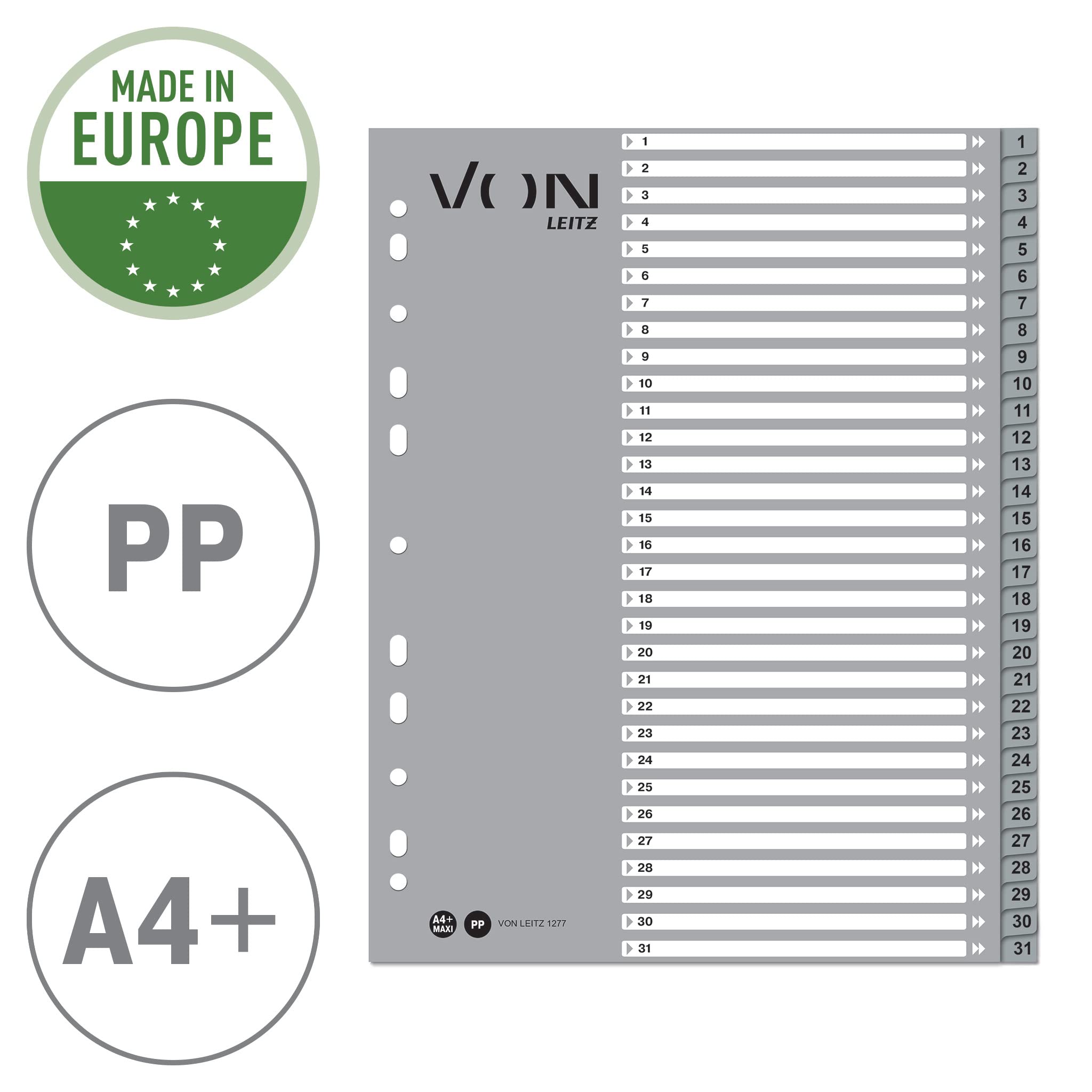 leitz-zahlen-register-1-31-a4-extra-breit-pp-grau-10er-pack-12770085 image 2