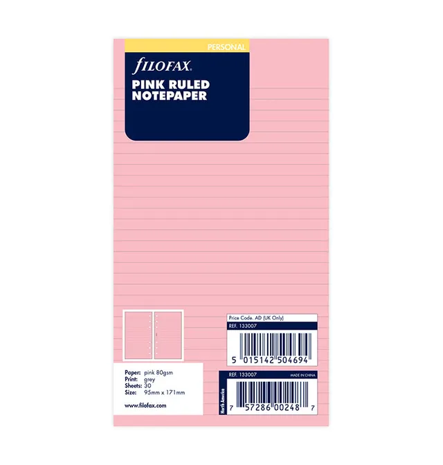 filofax-notizpapier-pink-liniert-personal-30-blatt image 1