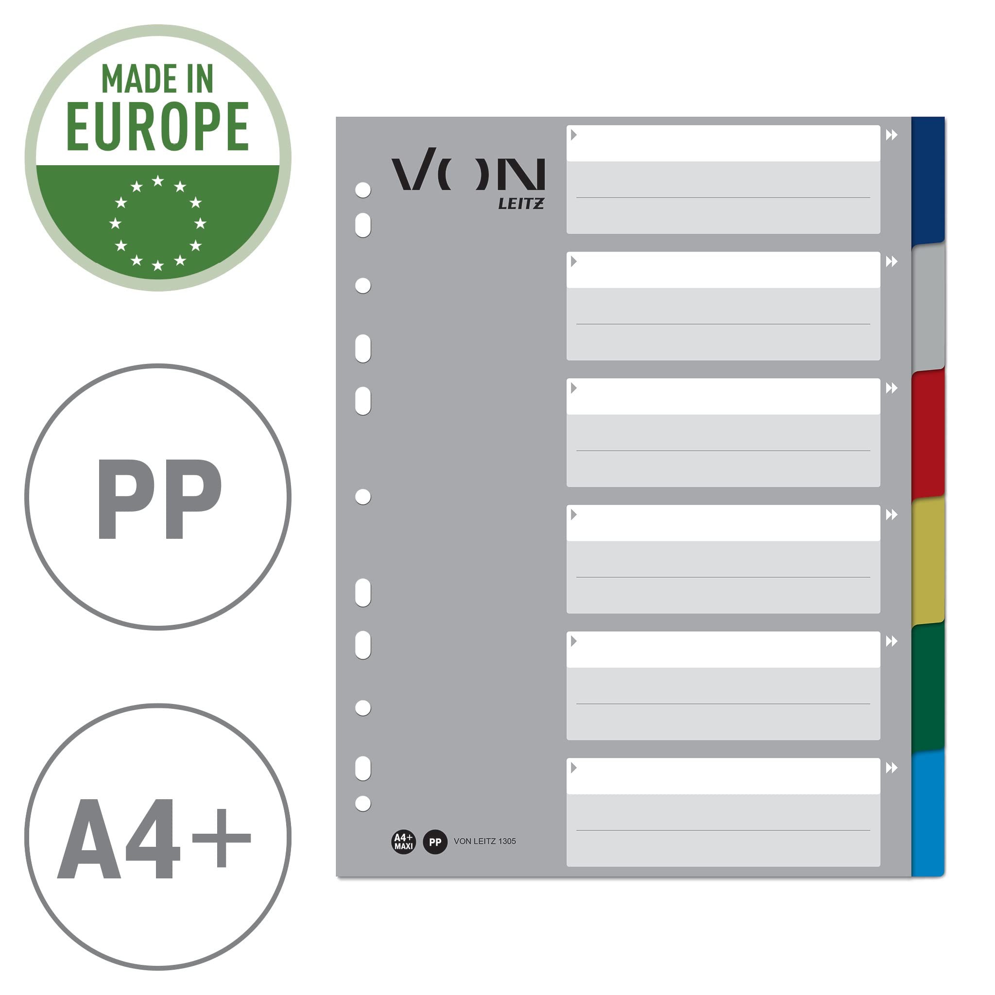 von-leitz-10er-pack-6-teiliges-register-a4-maxi-pp-mehrfarbig-11-loch-universal image 2