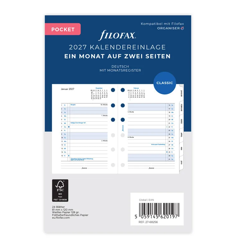 filofax-kalendereinlage-1-monat-2-seiten-deutsch-pocket-2027-mit-monats-tabs image 1