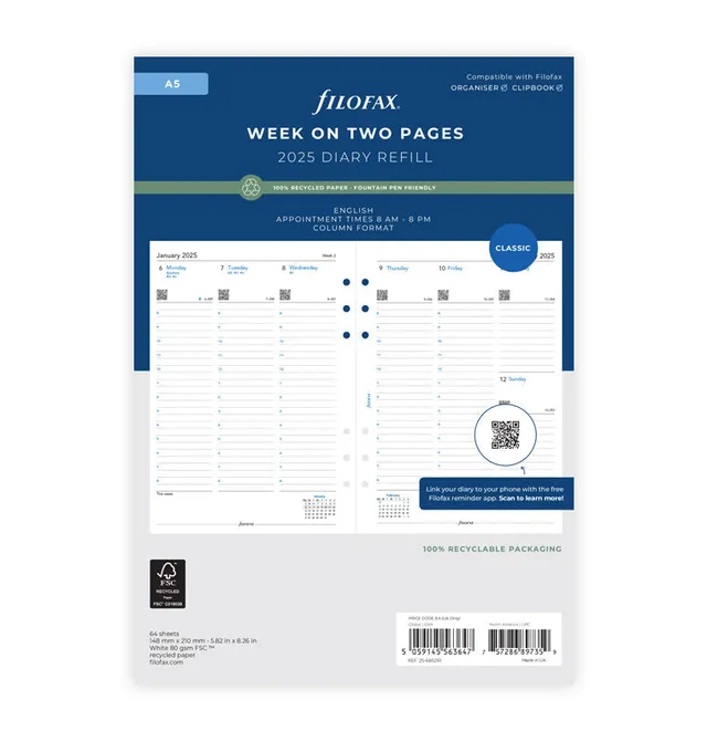 filofax-wochenkalender-1-woche-2-seiten-a5-2026-recyclingpapier-englisch image 1