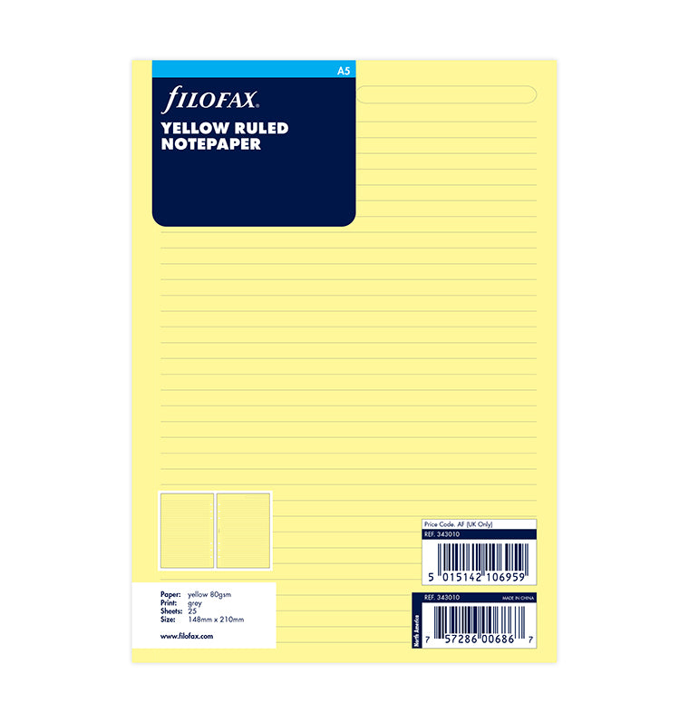 filofax-notizpapier-gelb-liniert-a5-einlage-20-blatt-sale image 1