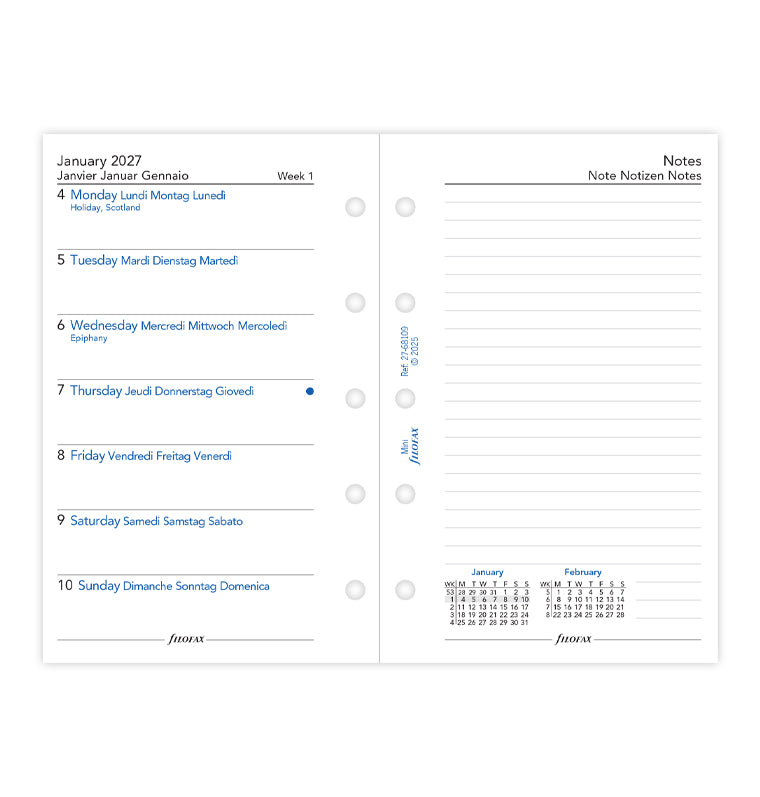 filofax-wocheneinlage-mini-2027-1-woche-1-seite-notizen-multilingual image 4