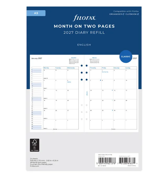 filofax-kalendereinlage-1-monat-2-seiten-englisch-a5-2027 image 1