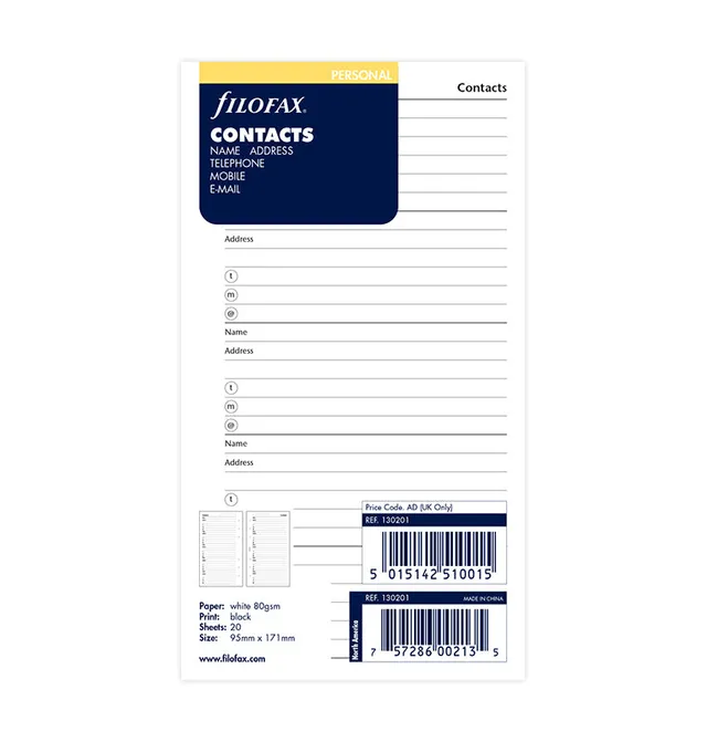 filofax-kontakte-englisch-personal-adress-einlage-20-blatt image 1