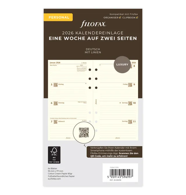 filofax-kalendereinlagen-personal-2026-1-woche-2-seiten-deutsch-cotton-cream image 1
