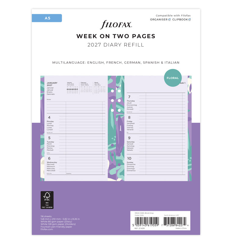 filofax-illustrated-diary-pack-a5-2027-1-woche-2-seiten-multilingual image 1