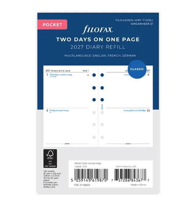 filofax-kalendereinlage-2-tage-1-seite-multilingual-pocket-2027 image 1