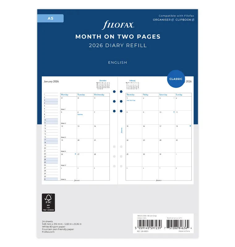 filofax-kalendereinlage-2026-a5-1-monat-2-seiten-englisch image 1