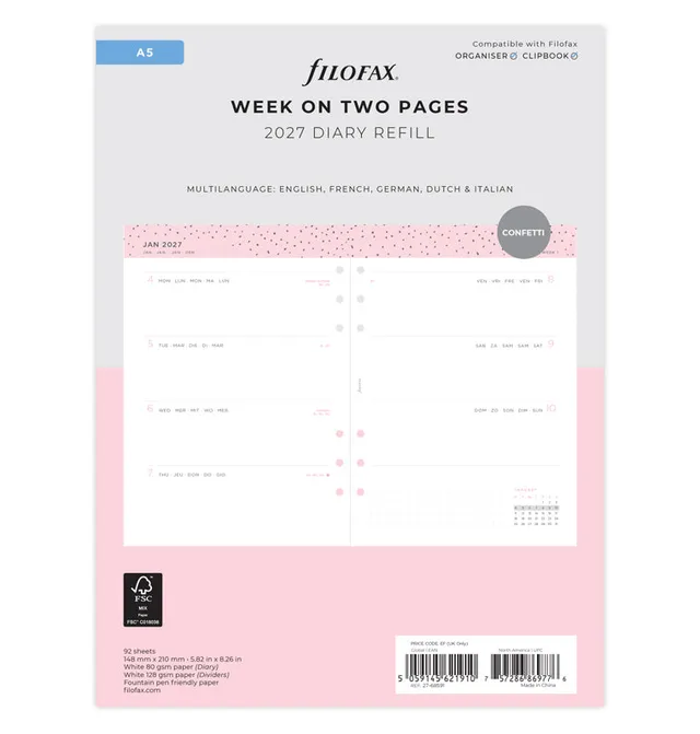 filofax-confetti-kalendereinlage-a5-2027-1-woche-auf-2-seiten-horizontal image 1