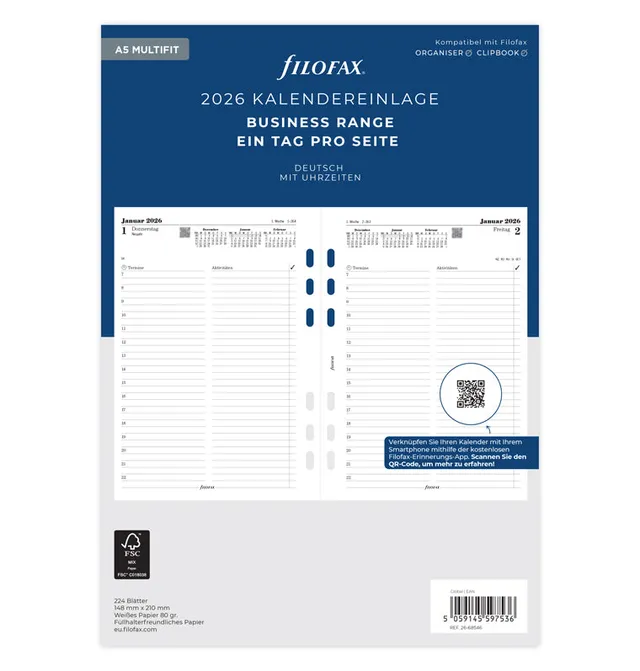 filofax-a5-kalendereinlage-1-tag-1-seite-deutsch-multifit-2026 image 1