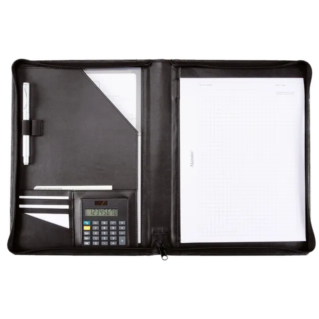 alassio-schreibmappe-a4-catana-mit-rei-verschluss-und-taschenrechner-in-schwarz image 1