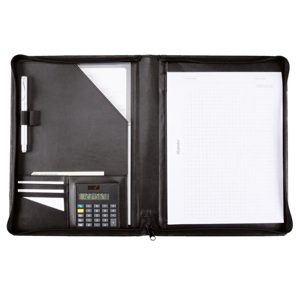 alassio-schreibmappe-a4-catana-mit-rei-verschluss-und-taschenrechner-in-schwarz image 1