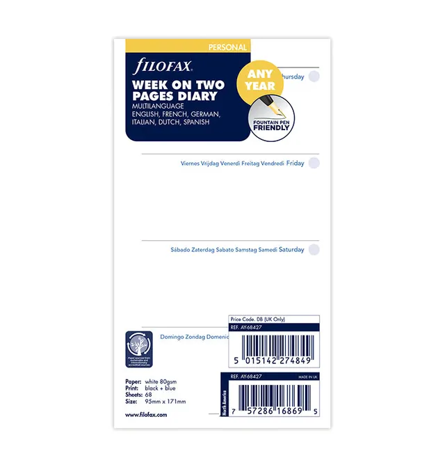 filofax-any-year-1-woche-2-seiten-kalendereinlage-personal-multilingual-undatier image 1
