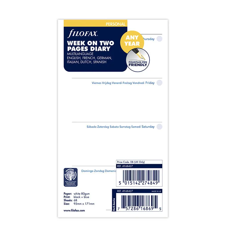 filofax-any-year-1-woche-2-seiten-kalendereinlage-personal-multilingual-undatier image 1