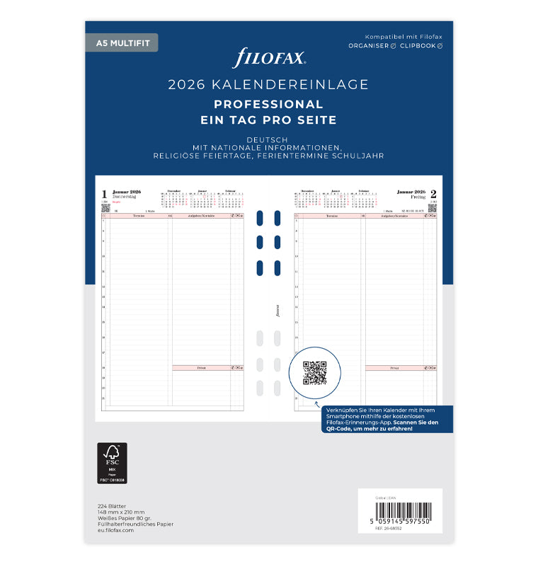 filofax-professional-kalendereinlage-a5-2026-1-tag-1-seite-deutsch image 1
