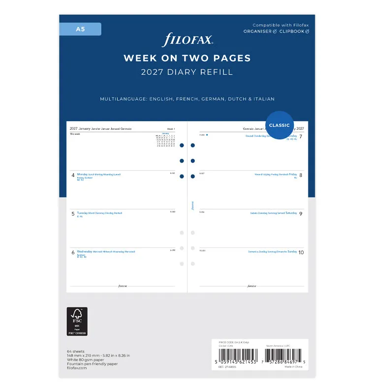 filofax-the-original-kalendereinlage-a5-2027-1-woche-2-seiten-multilingual-4x4-s image 1