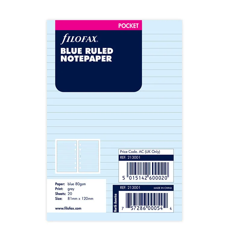 filofax-notizpapier-blau-liniert-pocket-20-blatt image 1
