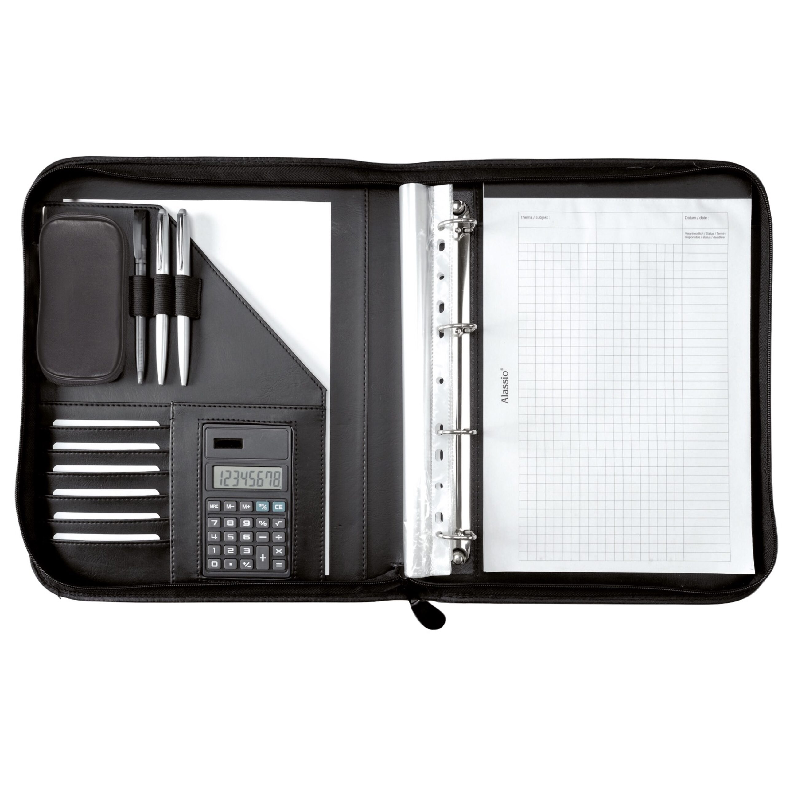 alassio-riccione-ringbuchmappe-a4-schwarz-finetouch-mit-taschenrechner image 1