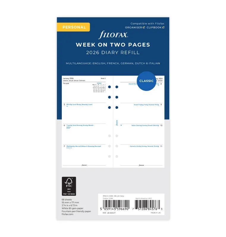 filofax-personal-kalendereinlage-2026-1-woche-2-seiten-multilingual image 1