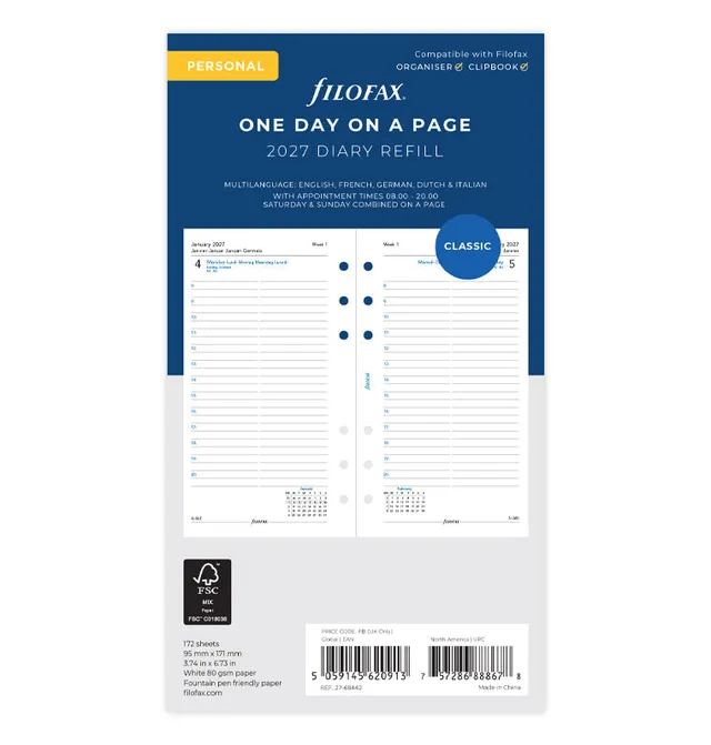 filofax-kalendereinlage-personal-2027-1-tag-1-seite-multilingual image 1