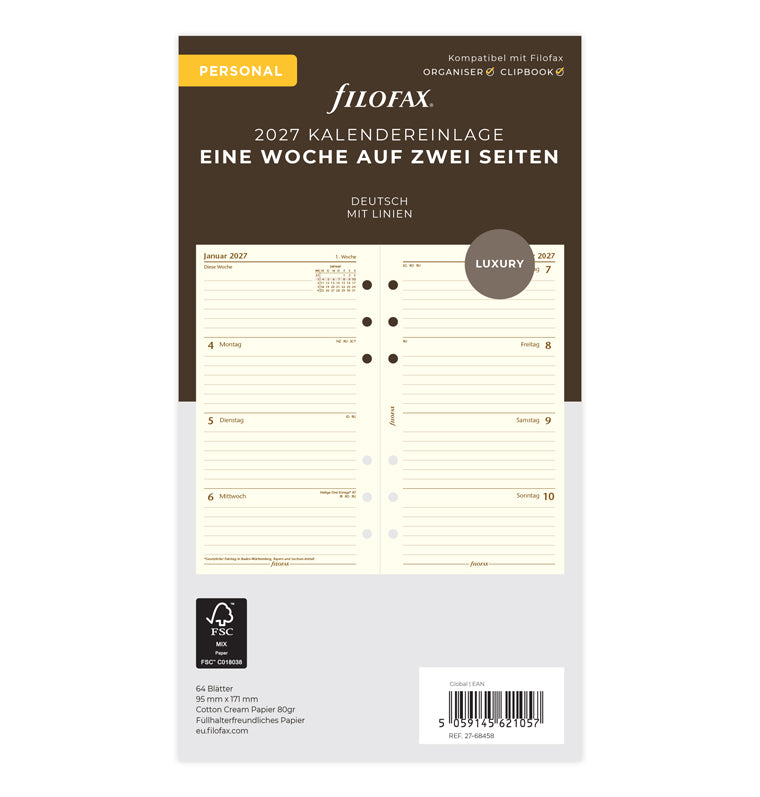 filofax-kalendereinlage-personal-2027-1-woche-auf-2-seiten-deutsch-cotton-cream image 1