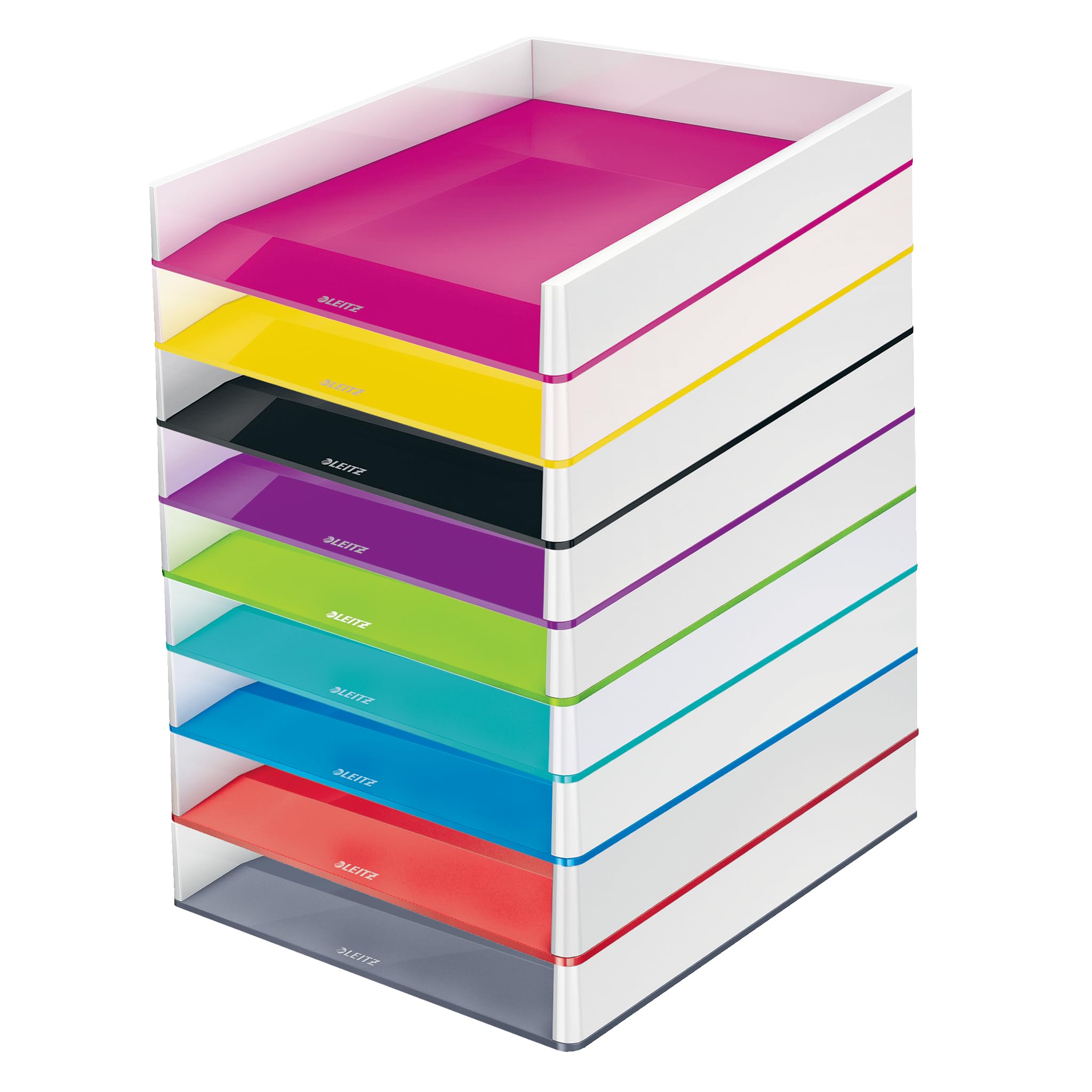leitz-wow-briefkorb-a4-4er-pack-stapelbarer-schreibtisch-organizer-schwarz-grau- image 5