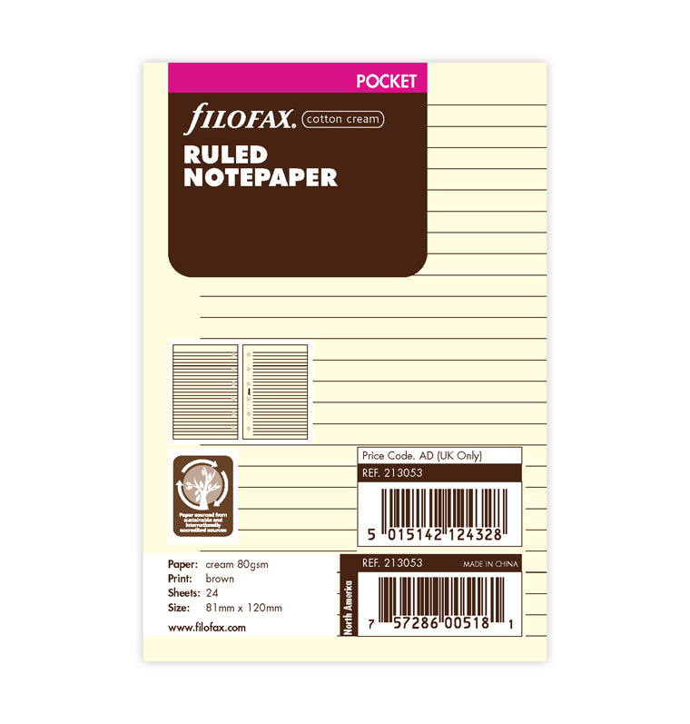 filofax-pocket-notizpapier-cotton-cream-liniert-20-blatt image 1