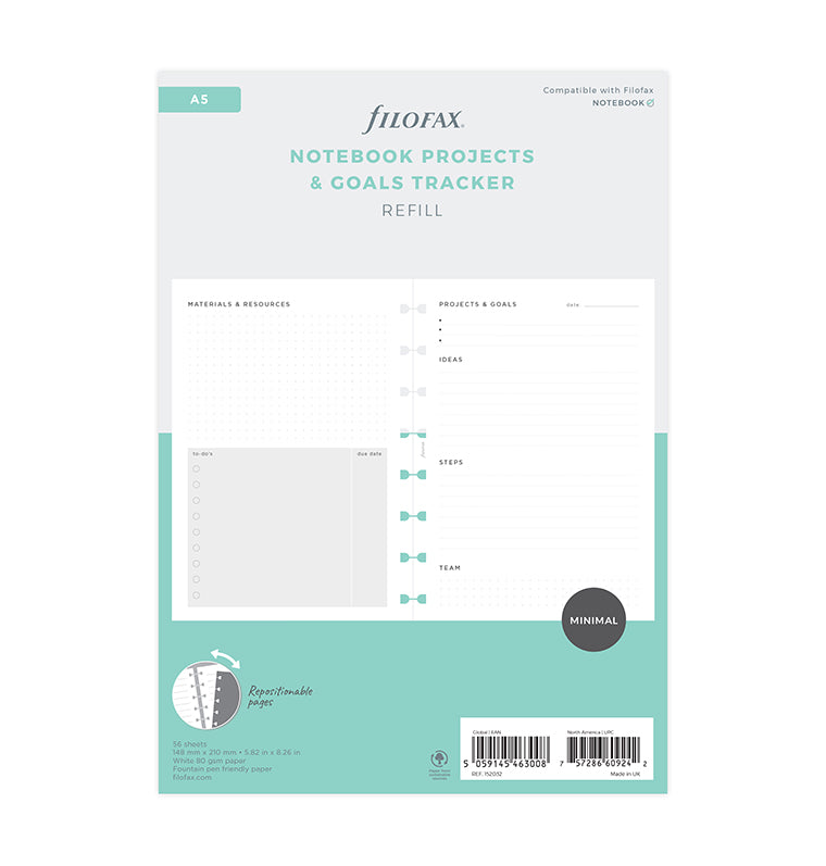 filofax-notebook-a5-refill-projects-goals-tracker-56-blatt image 1