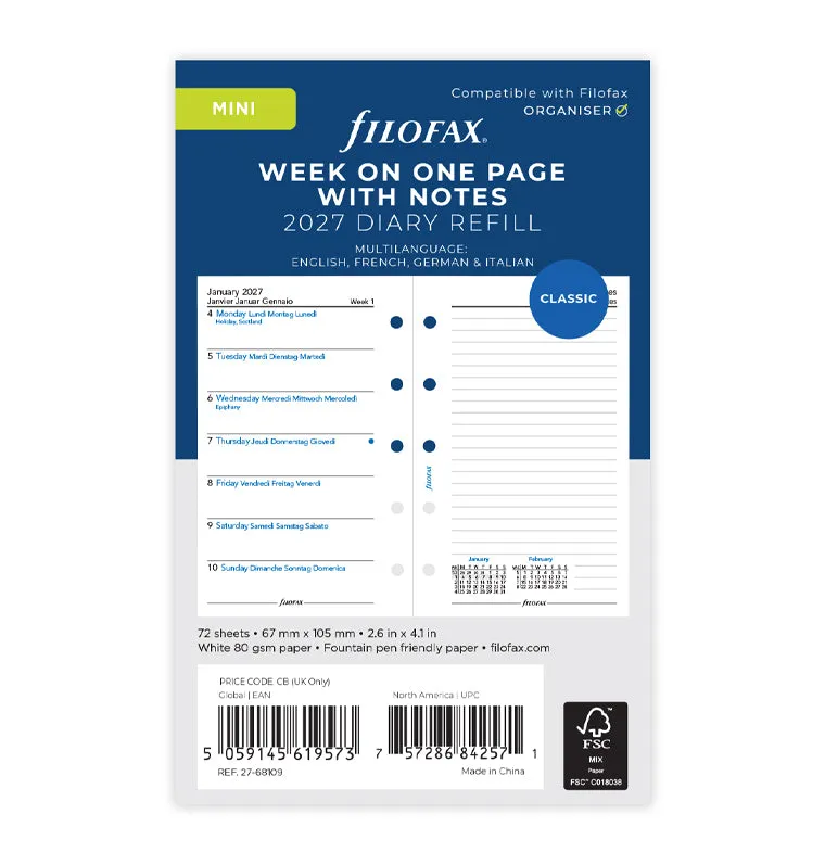filofax-wocheneinlage-mini-2027-1-woche-1-seite-notizen-multilingual image 1