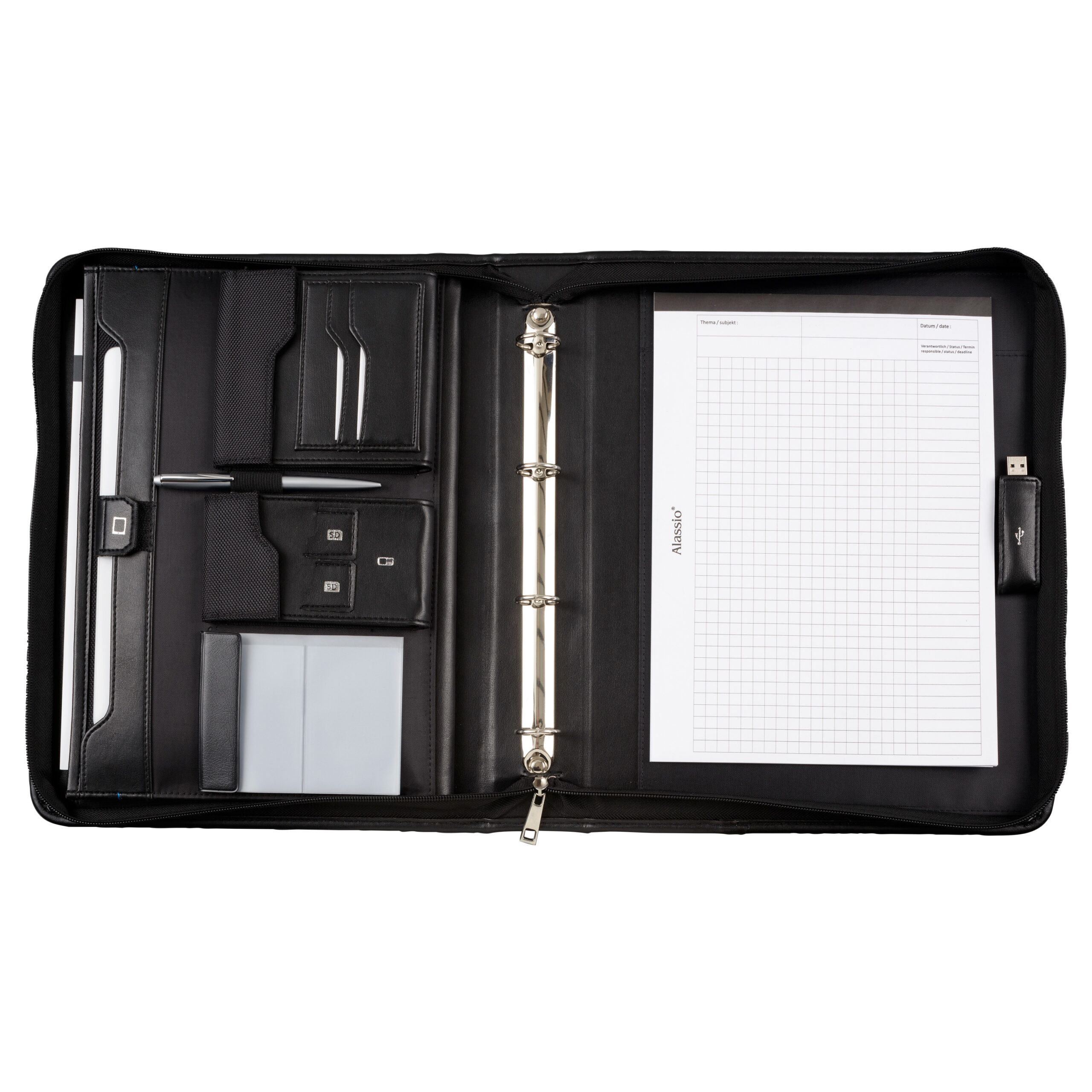 alassio-salerno-orgamappe-a4-schwarz-mit-tabletfach-und-ringmechanik image 1