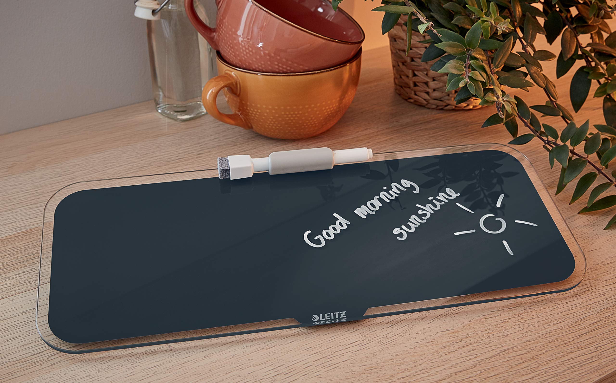 leitz-cosy-desktop-memoboard-glas-150x380mm-samtgrau-mit-marker image 3