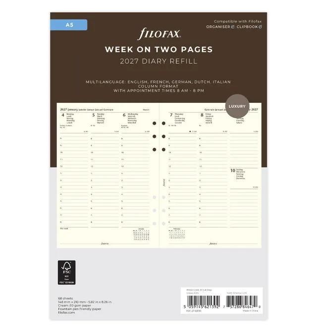 filofax-a5-kalendereinlage-2027-1-woche-2-seiten-multilingual-cotton-cream image 1