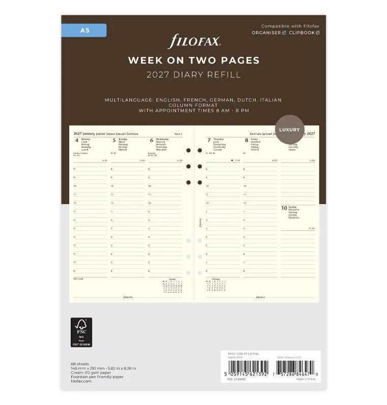 filofax-a5-kalendereinlage-2027-1-woche-2-seiten-multilingual-cotton-cream image 1