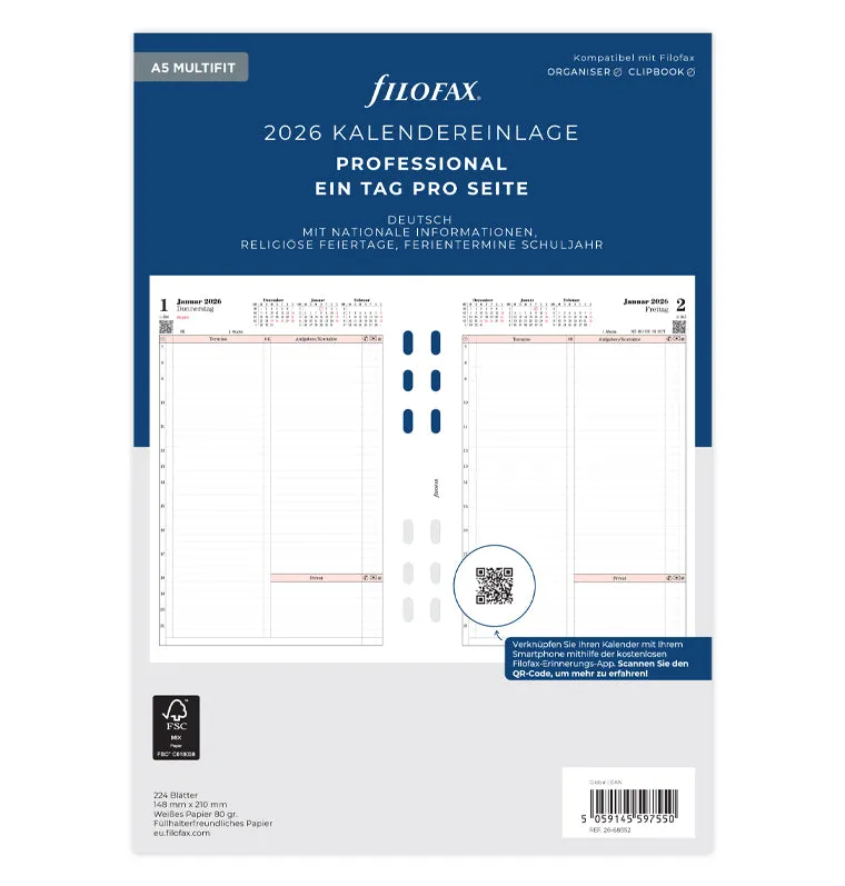 filofax-professional-kalendereinlage-a5-2026-1-tag-1-seite-deutsch image 1