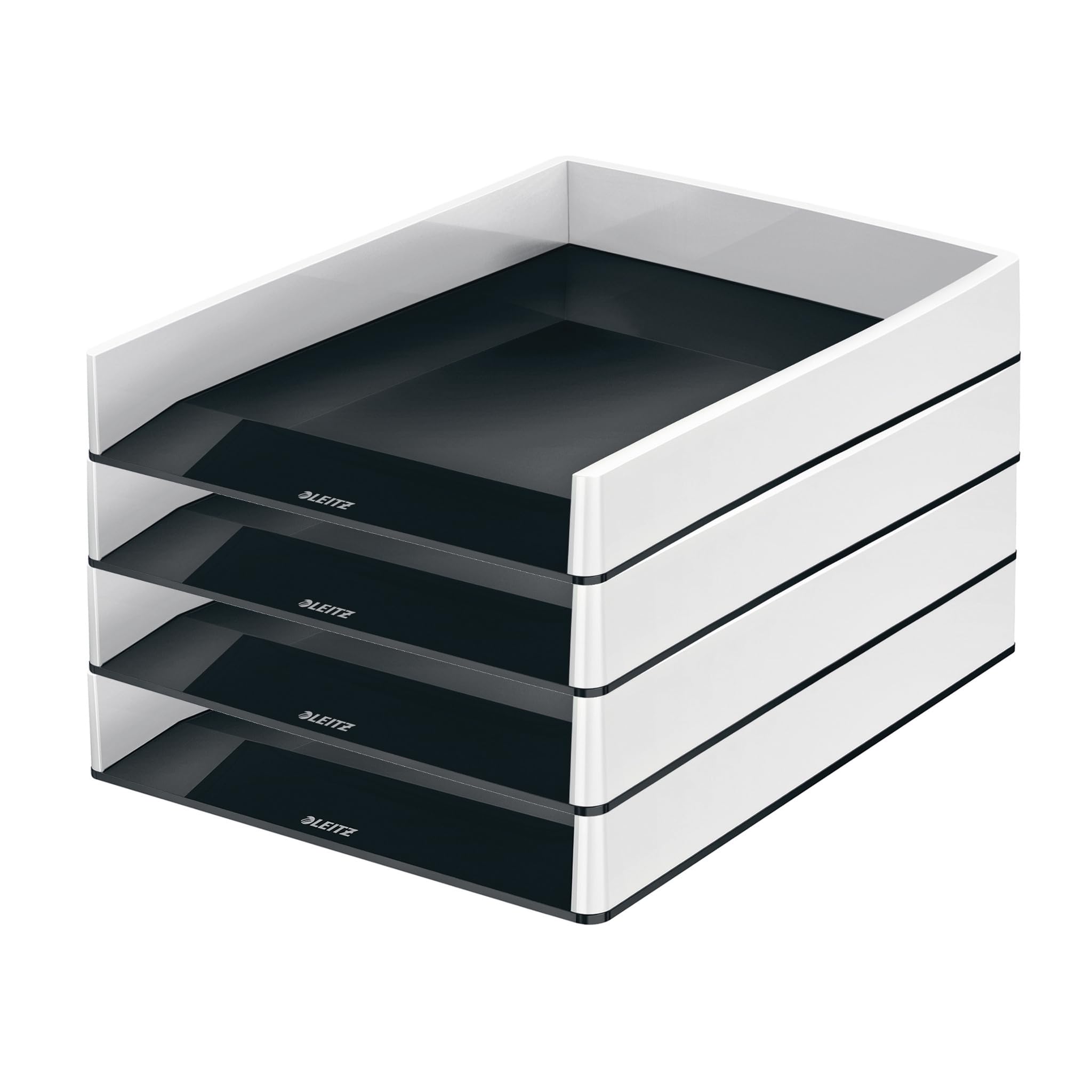 leitz-wow-briefkorb-a4-4er-pack-stapelbarer-schreibtisch-organizer-schwarz-grau- image 1