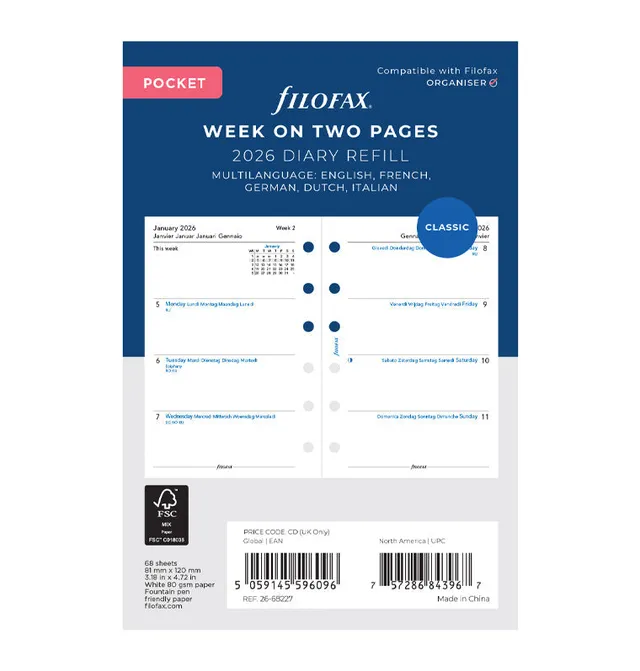 filofax-kalendereinlage-1-woche-2-seiten-multilingual-pocket-2026 image 1