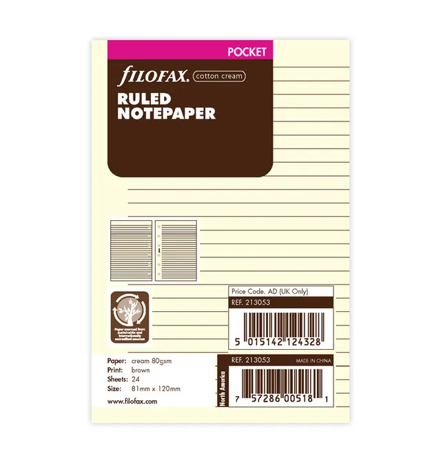 filofax-pocket-notizpapier-cotton-cream-liniert-20-blatt image 1
