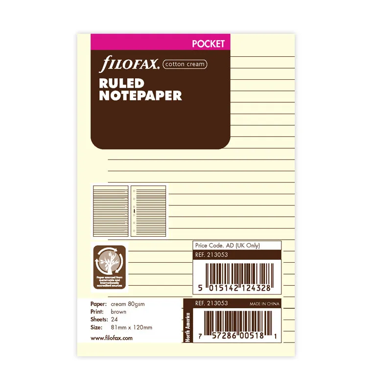 filofax-pocket-notizpapier-cotton-cream-liniert-20-blatt image 1